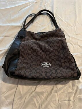 Coach Brown and Black Signature Shoulder Bag